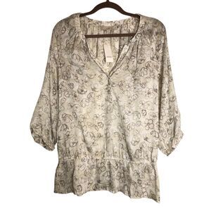 NWT LOFT Sheer Floral Peplum Blouse Sz M career spring neutral